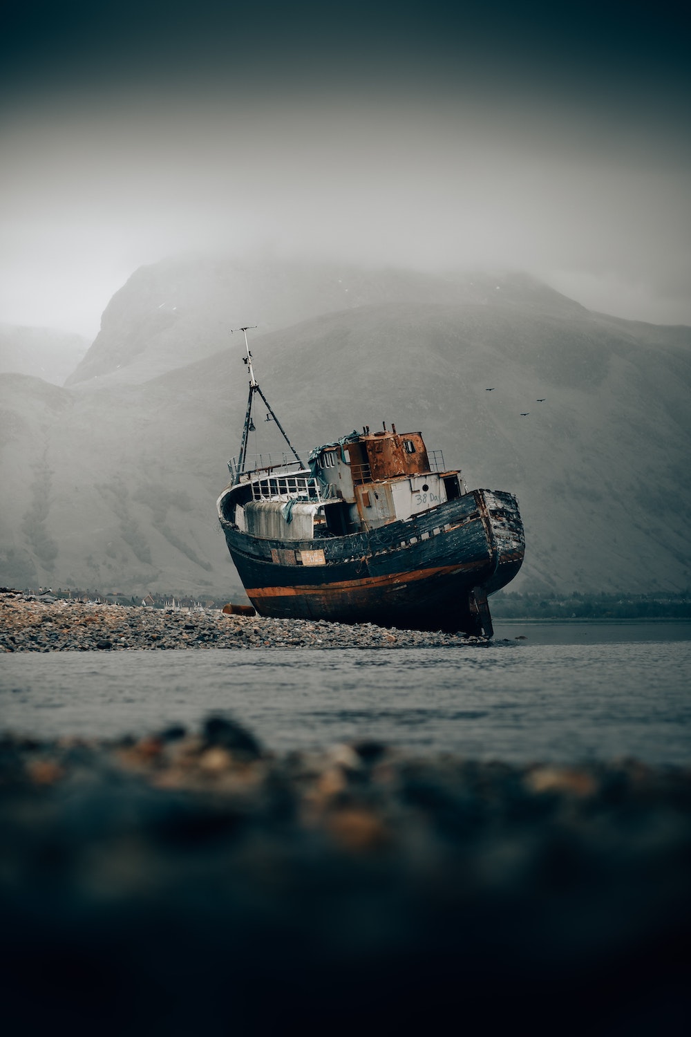 a ship on the shore